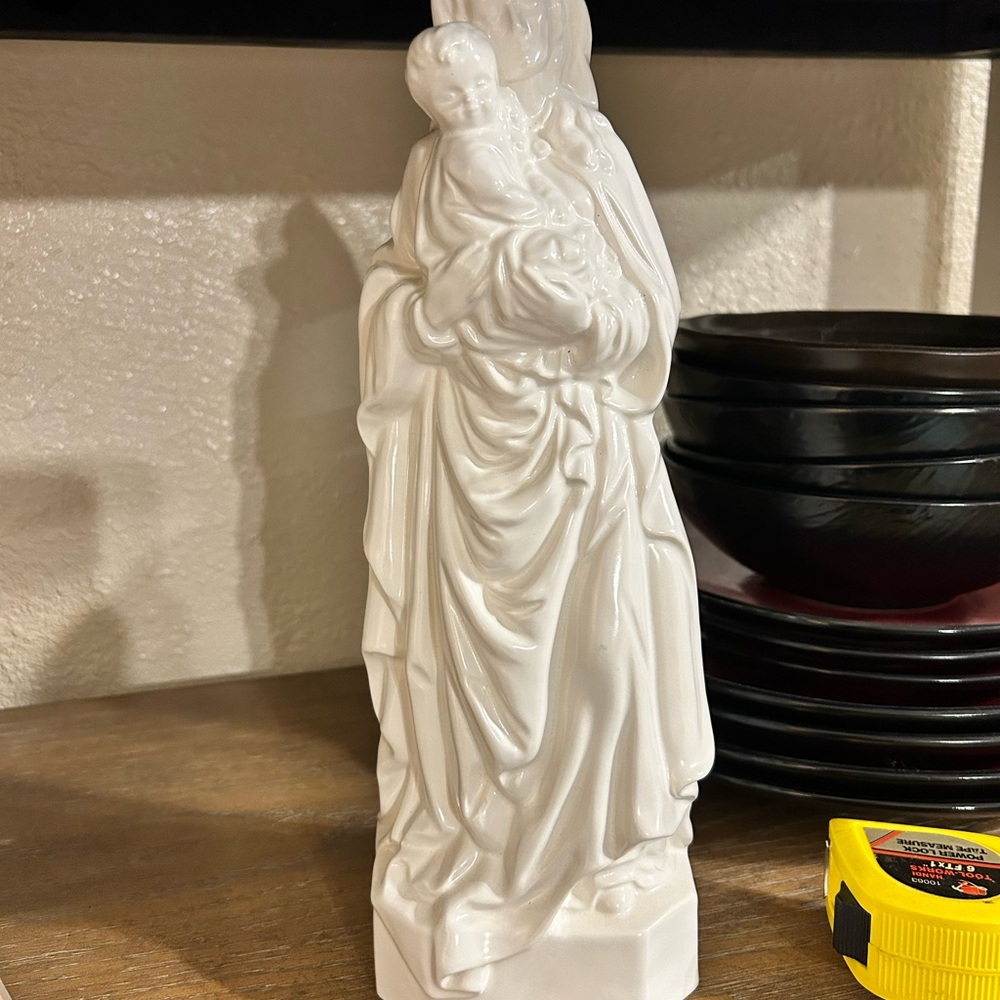 Graceful White Madonna and Child Statue
